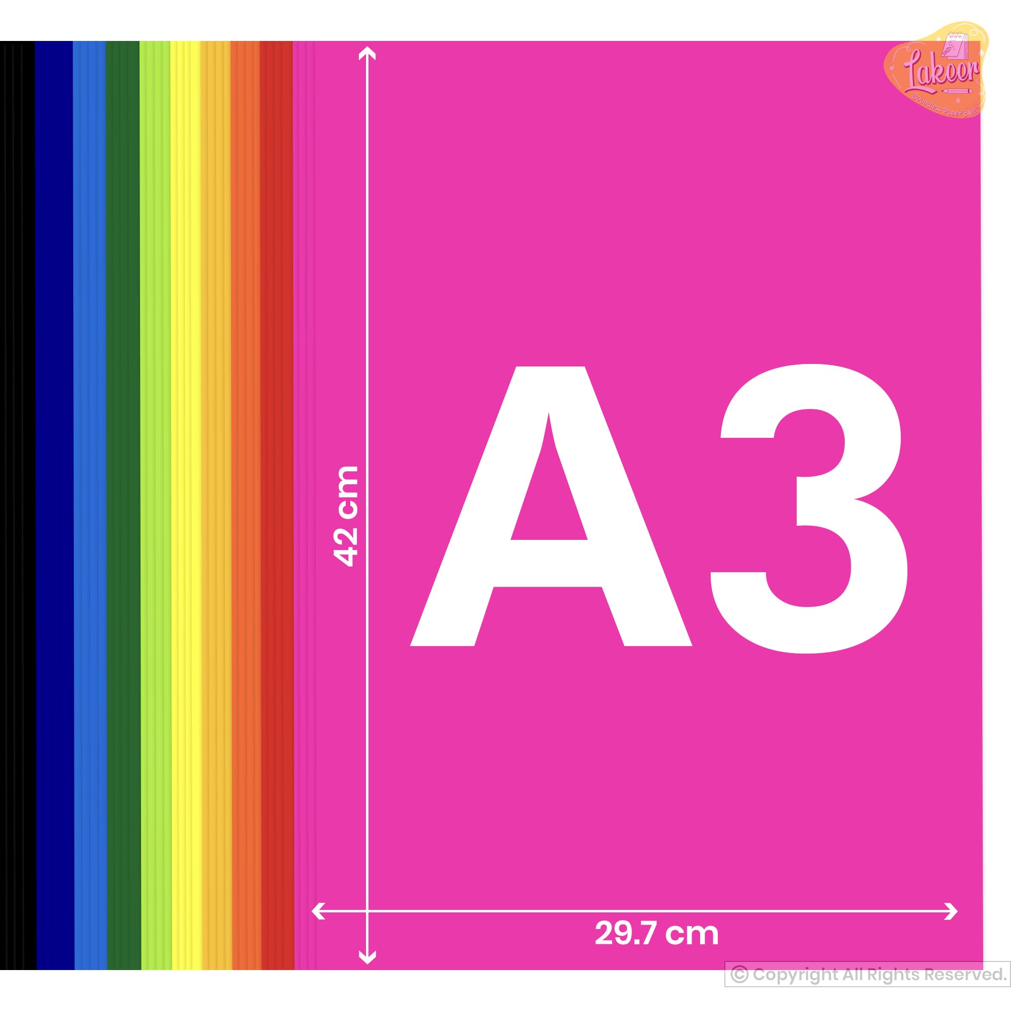 Lakeer A3 Color Paper Pack - 50 Sheets, 10 Vibrant Colors | 120 GSM | Ideal for Art, Craft, Printing, etc 3