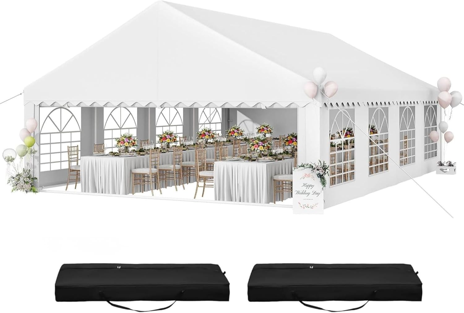 YITAHOME 20x30FT Party PVC White Tent Heavy Duty Wedding Event Shelters Upgraded Galvanized Ripple Canopy with Large Roof Removable Sidewalls & 2 Storage Bags 600D Oxford Commercial