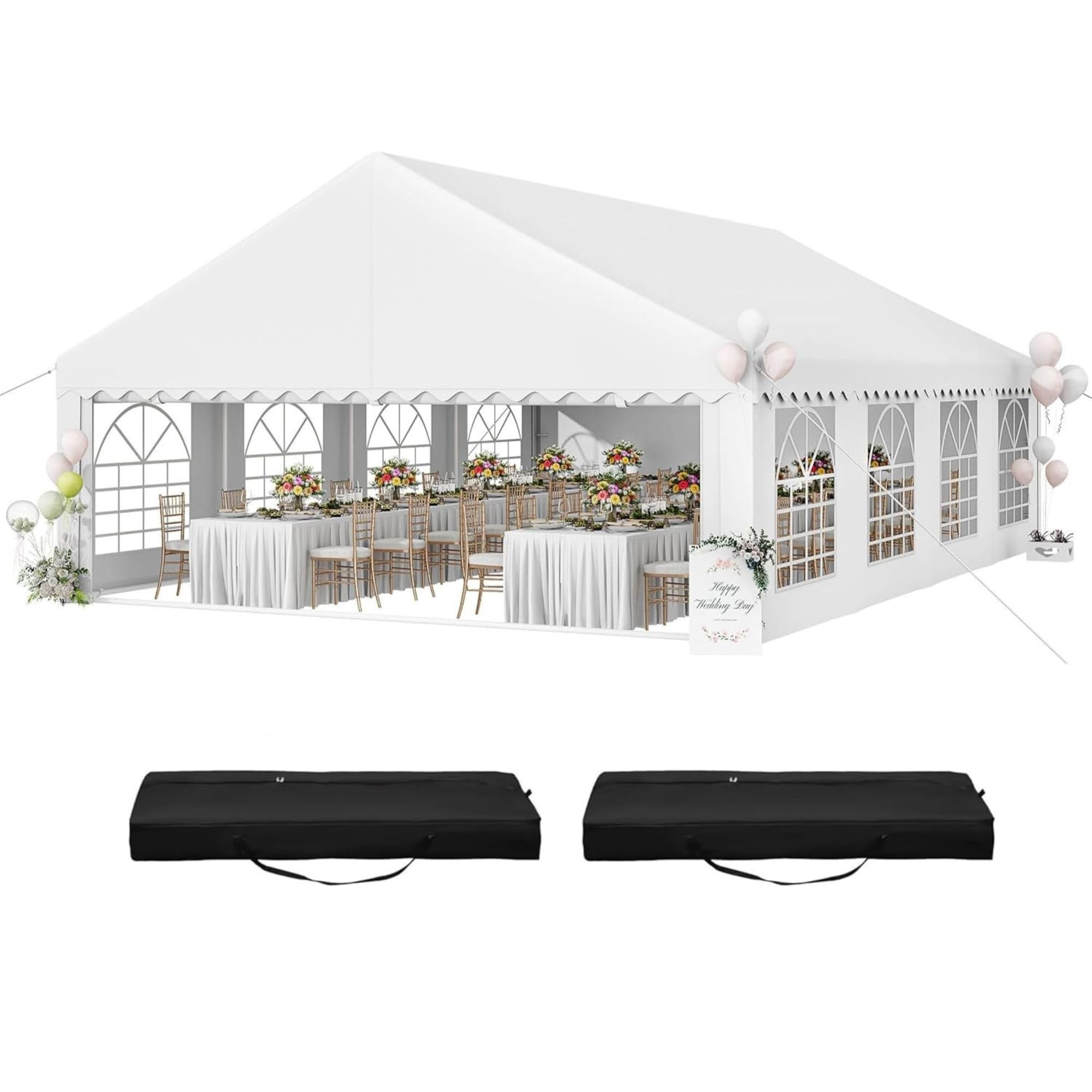 Photo 1 of YITAHOME 20x30FT Party PVC White Tent Heavy Duty Wedding Event Shelters Upgraded Galvanized Ripple Canopy with Large Roof Removable Sidewalls & 2 Storage Bags 600D Oxford Commercial