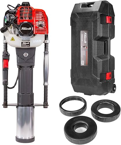XtremepowerUS 52cc Colocador de postes T impulsado por gasolina Taladro de postes de valla Motor de 2 tiempos con certificación EPA y estuche de