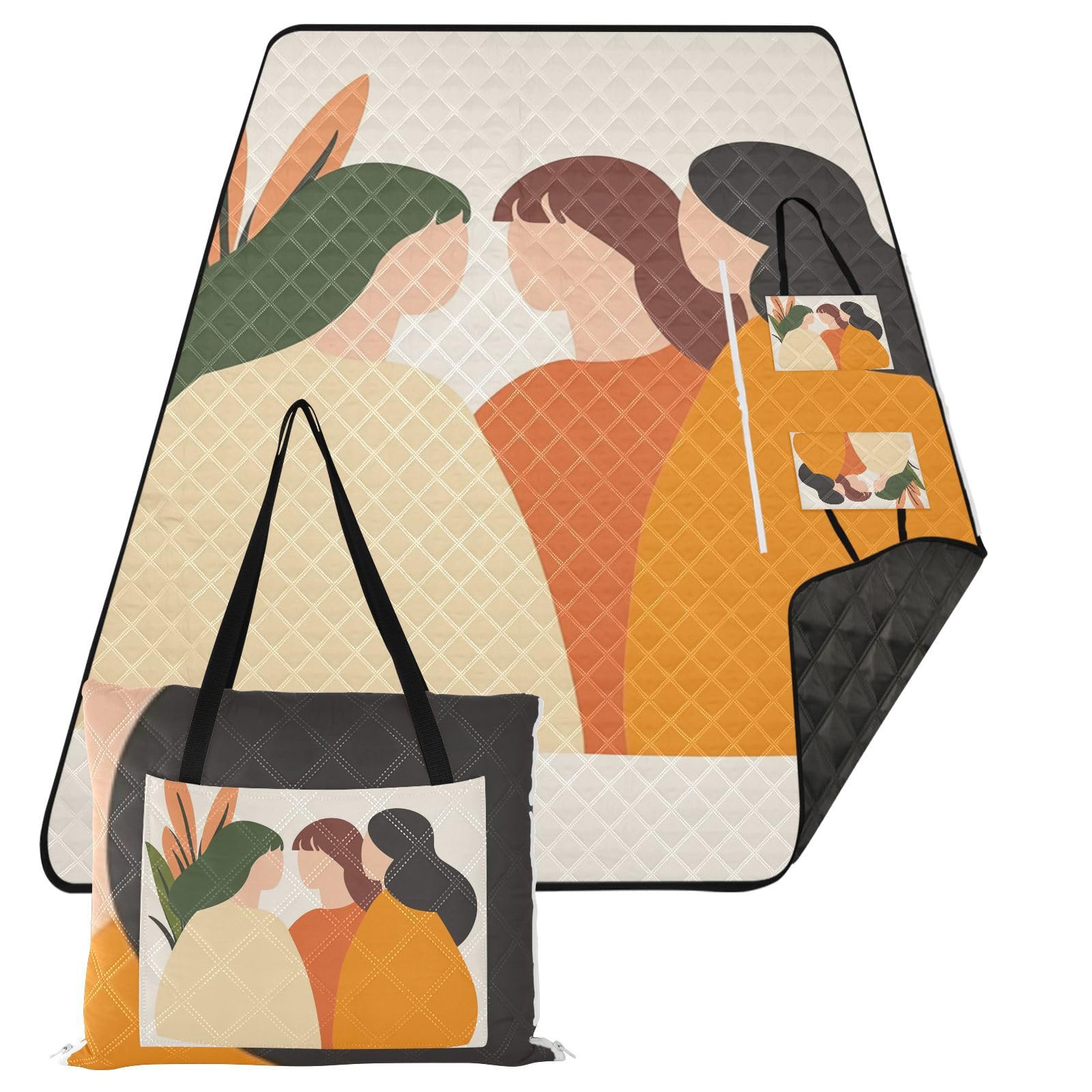 Accesorios de picnic, mantas de césped suave para exteriores, para familia, parejas, amigos, ilustración artística minimalista