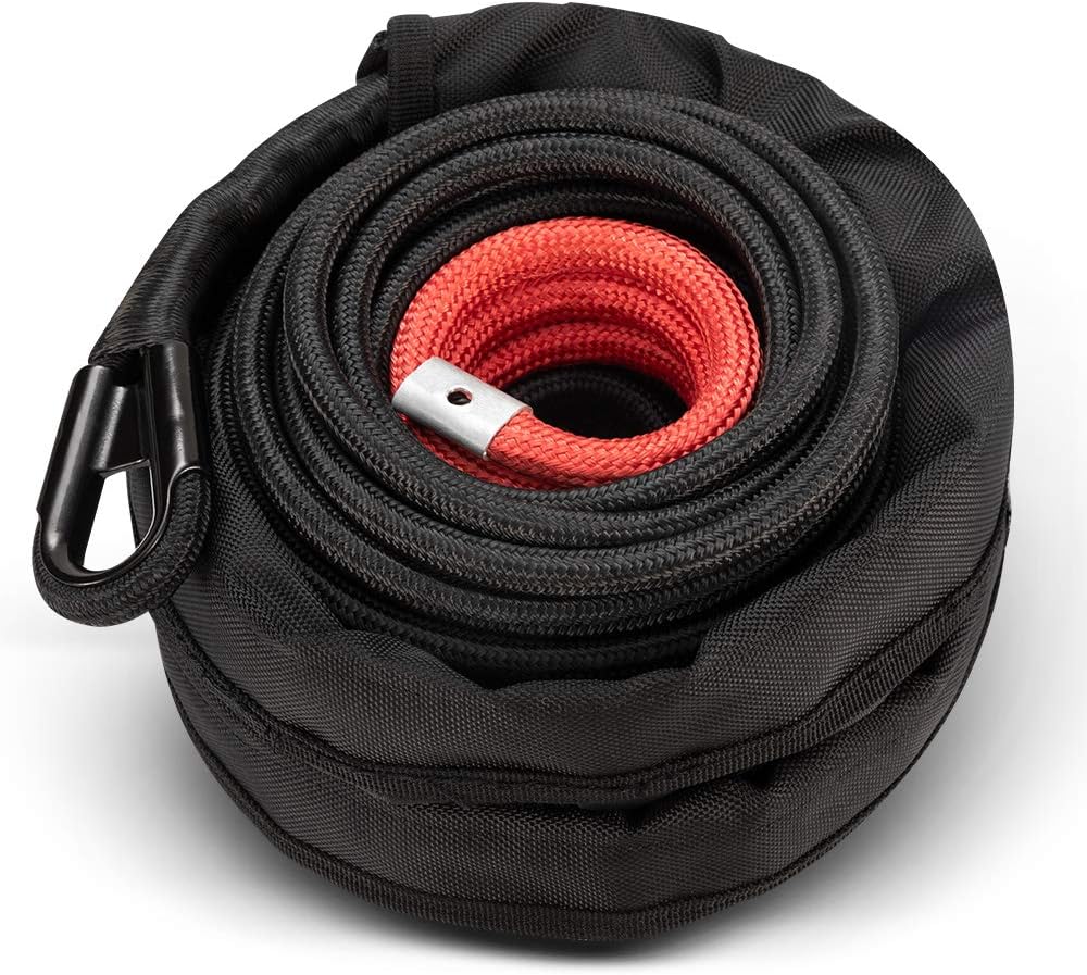 BUNKER INDUST Synthetic Winch Rope 3/8" x 85',26000Ibs Winch Cable Line Extension with Winch Jacket Rope and Sleeve Protection for 4WD 4x4 Offroad Jeep ATV UTV SUV Truck Car Vehicle