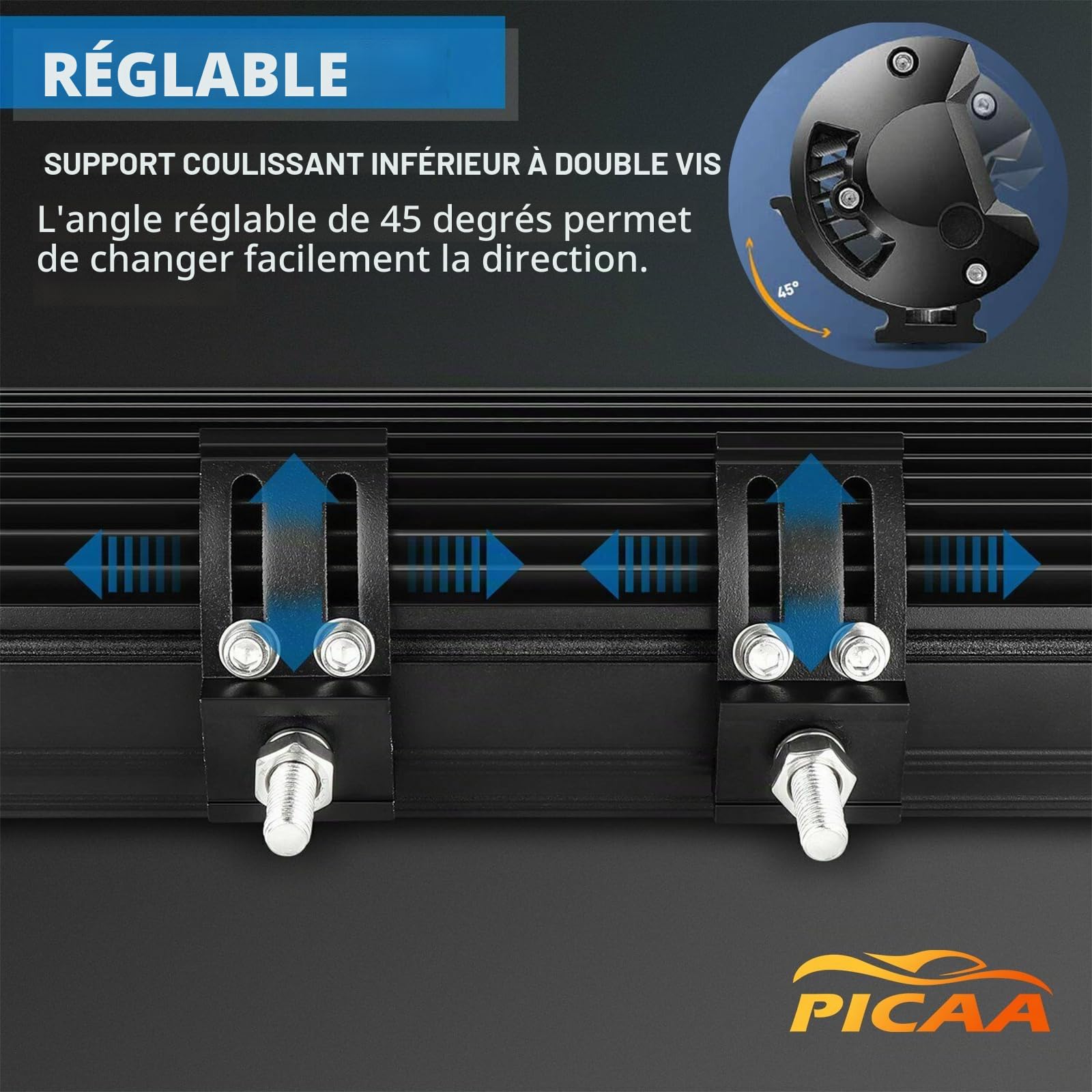 PICAA 59 cm Barre LED 4x4, 23 pouces 480W Barre Lumineuse Led 12V 24V