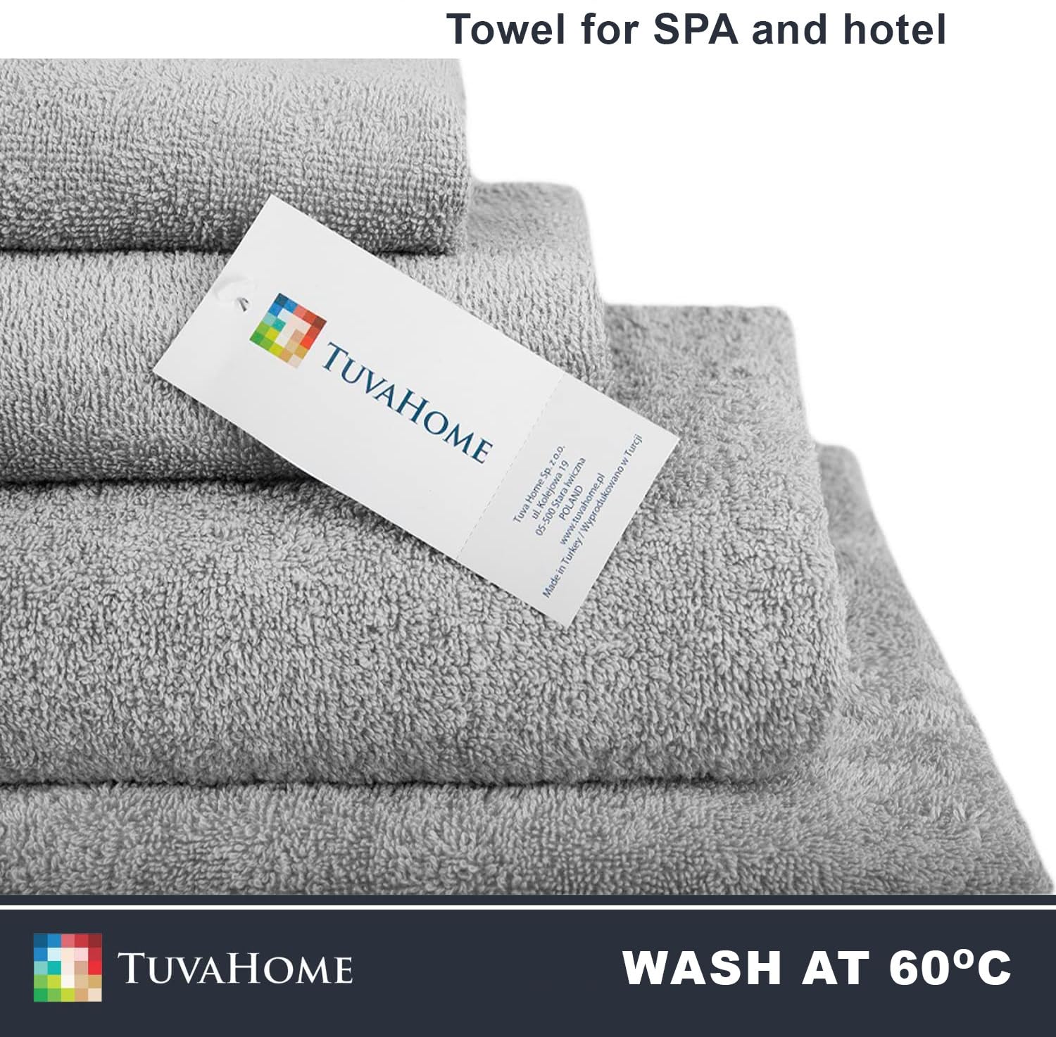 Lot 3 Serviettes Spa 100x200 Cm 100% Coton Éponge 450g/m² – Gris, Tuva Home Massage Plage Piscine