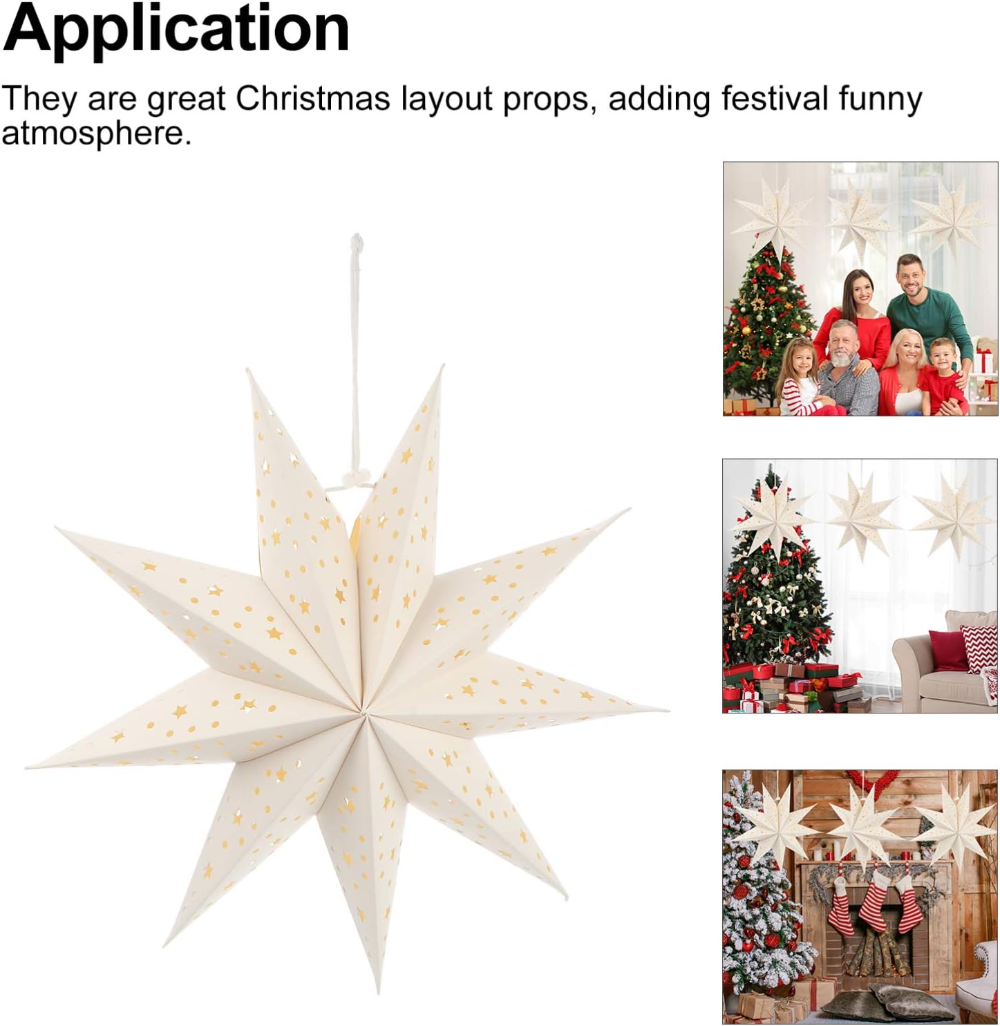 minkissy 3pcs White Paper Star Lantern Lampshade Decoration 3D Paper Star Pentagram Lampshade Foldable Lamp Shade for Xmas Wedding Party Home Hanging Decorations 35cm