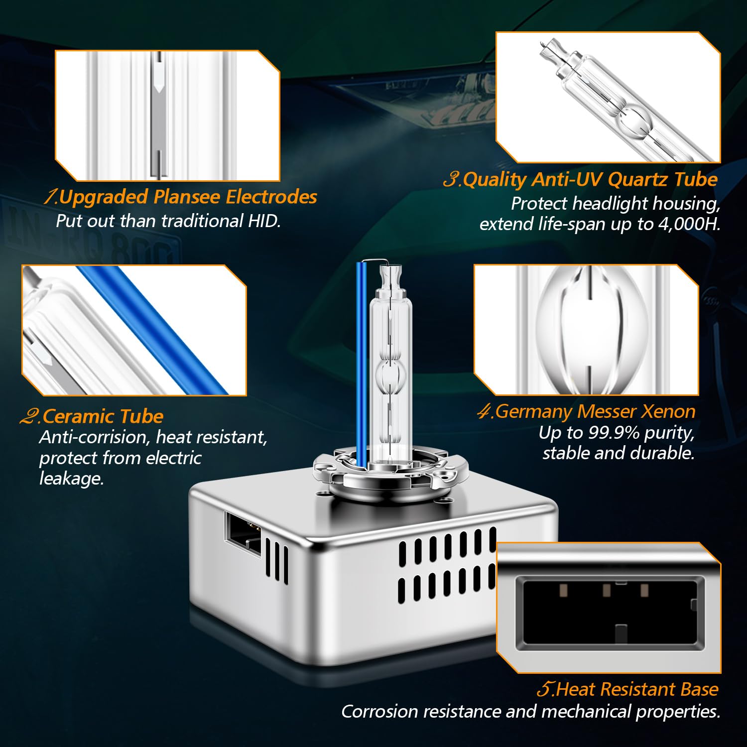 D5S 35W Xenon-Scheinwerferlampen, 8000K Kaltweiß 12V Fern/Abblendlicht HID Lampe, 2 Stück