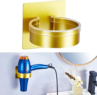 GGQ Soporte para secador de Pelo de Pared sin taladrar, Caja para Guardar Secador De Pelo, Autoadhesivo Soporte para Secador Pelo, Apto para Baño Barbería Hotel (Oro)