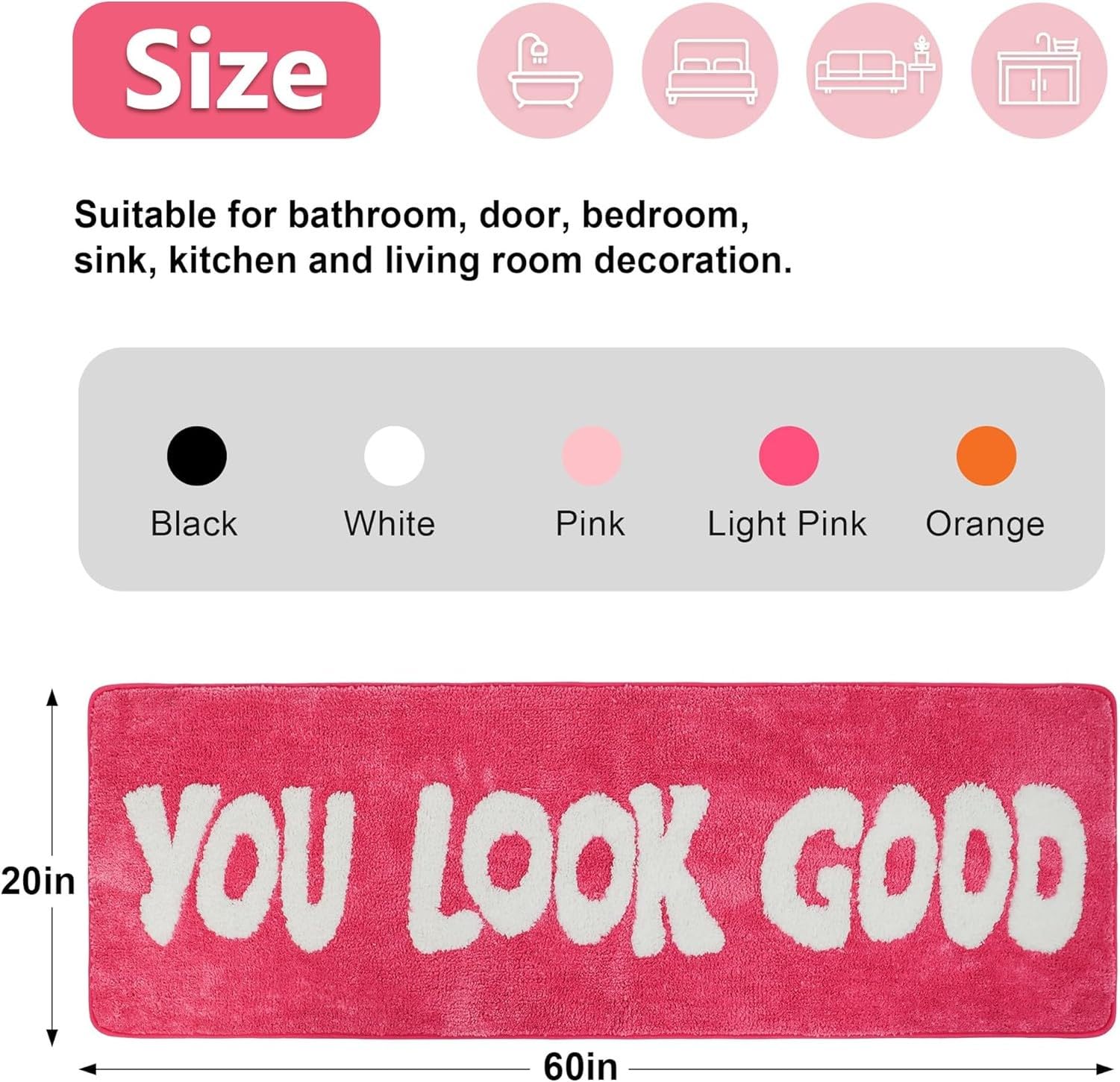 Alfombra de baño Larga antideslizante 20x60 pulgadas, para bañera, ducha y dormitorio, divertida decoración de baño, Rosa, 51x81 cm (oblungo)