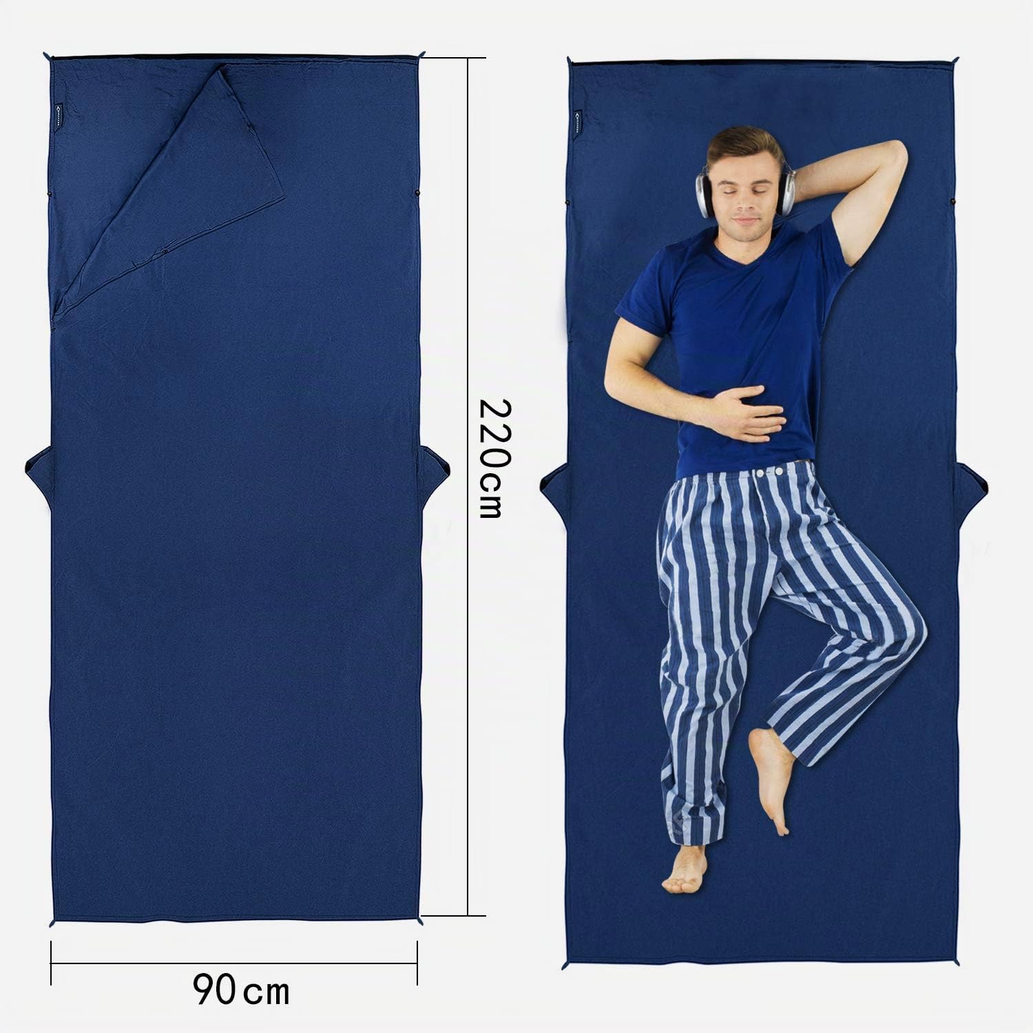 MYCARBON Sacco Lenzuolo 100% di Cotone 220x90cm Sacco a Pelo Traspirante Antibatterico, Anti-odore non Genera Elettricità Statica Lenzuola a Sacco da Viaggio Campeggio Sacco Letto