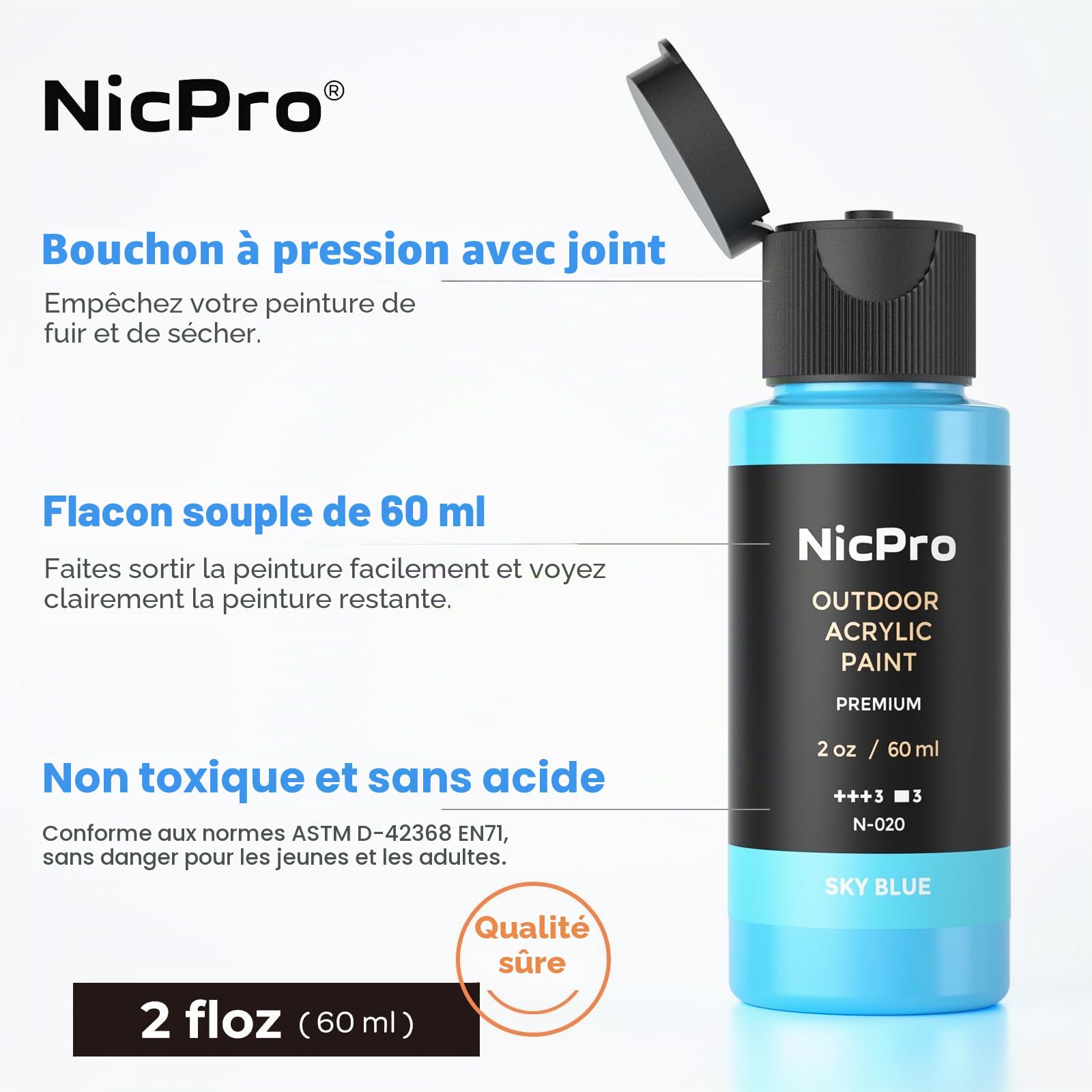 Nicpro Ensemble de peinture acrylique pour extérieur 32 couleurs en vrac avec pinceau et éponge, couteau, peinture non toxique pour plusieurs surfaces : roche, bois, tissu, cuir, travaux manuels