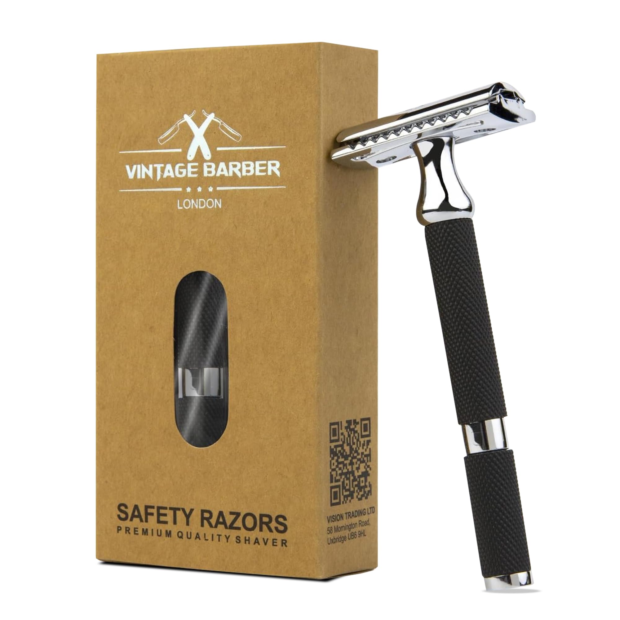 Sponsored Ad – Double Edge Safety Razor for Men | Premium Stainless Steel | Handmade Silver/Black Zing Design Handle | Beard and Moustache Safety Razor | Perfect Shave | VINTAGE BARBER LONDON