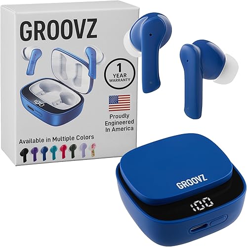 Miniatura 1 de Groovz Auriculares inalámbricos con estuche de carga, diseñados y diseñados en los Estados Unidos, auriculares Bluetooth resistentes al agua IPx4
