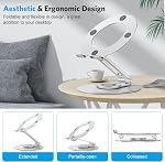 Support portable réglable avec 360 Base tournante, OMOTON LA04 Ergonomic Laptop Riser pour le travail en collaboration, double arbre rotatif entièrement pliable pour le stockage facile, convient MacBook/Tous les ordinateurs portables jusqu'à 16 pouces