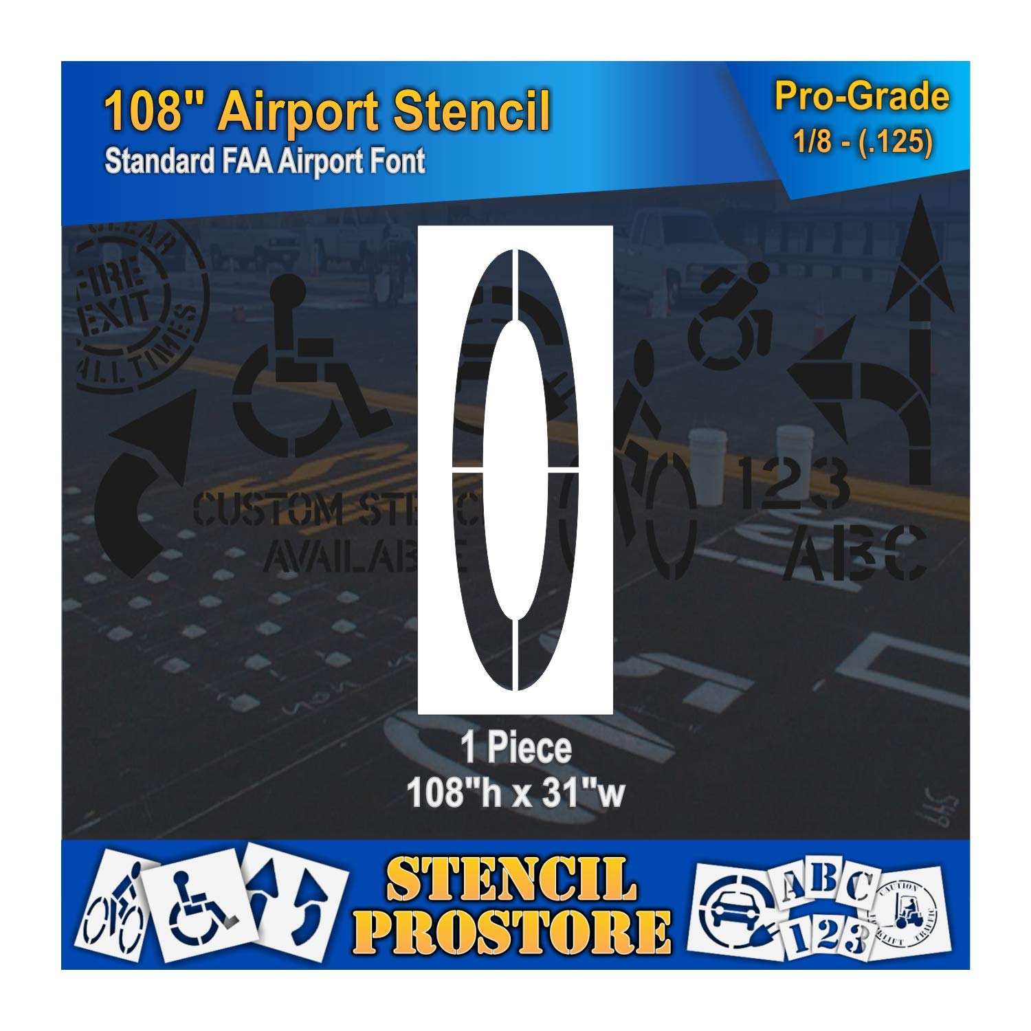 Airport FAA 120 in. Letter O Stencil - 120'' x 35'' x 1/8" (128 mil) - Pro-Grade