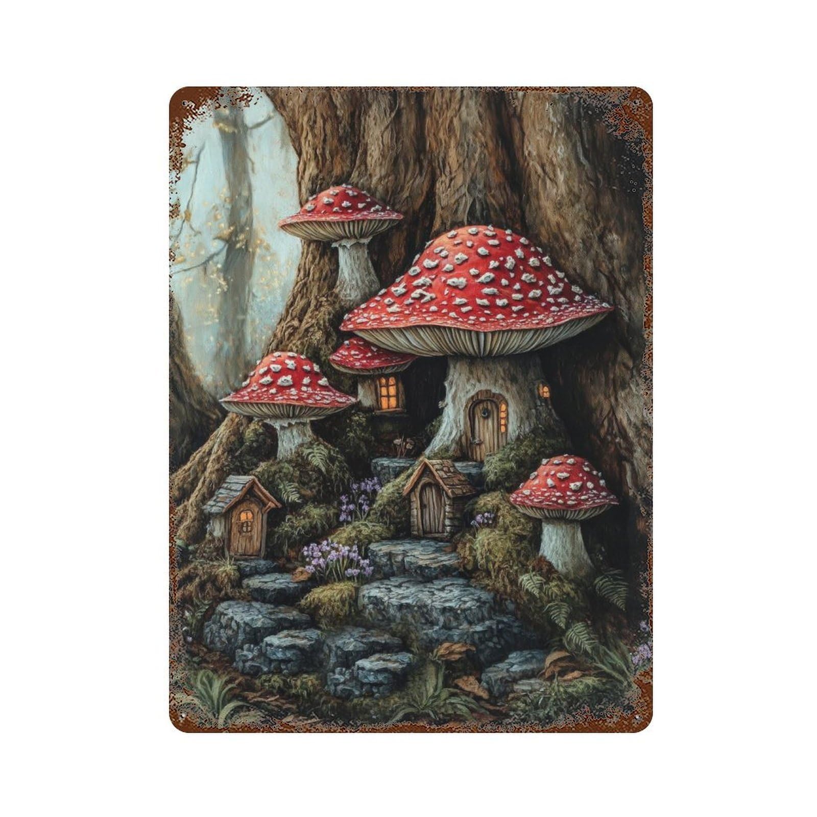 Fairy Toadstool House Cottagecore Decor Dark Academia Enchanted Illustration Vintage Fantasy Rustic Aesthetic Wall Decor Art Metal Tin Poster Modern Home Decor Art Home Bar Shop Decorations Vintage S