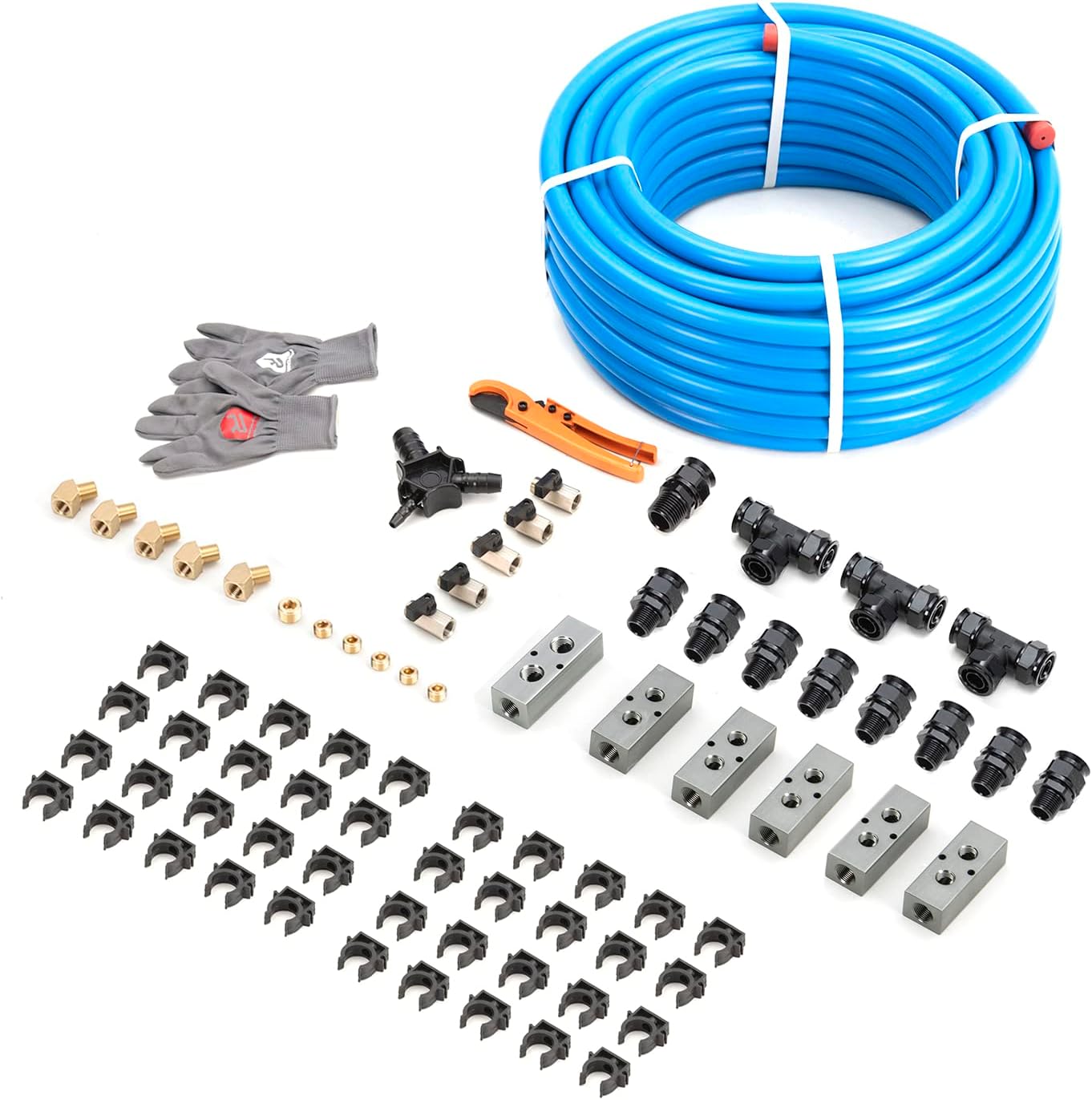 Compressed Air Line Kit 1/2" x 200ft, HDPE Aluminum Air Compressor Piping for Garage Leak Proof & Easy to Install Air Hose Kit Air Compressor Accessories 200PSI ASTM F1282