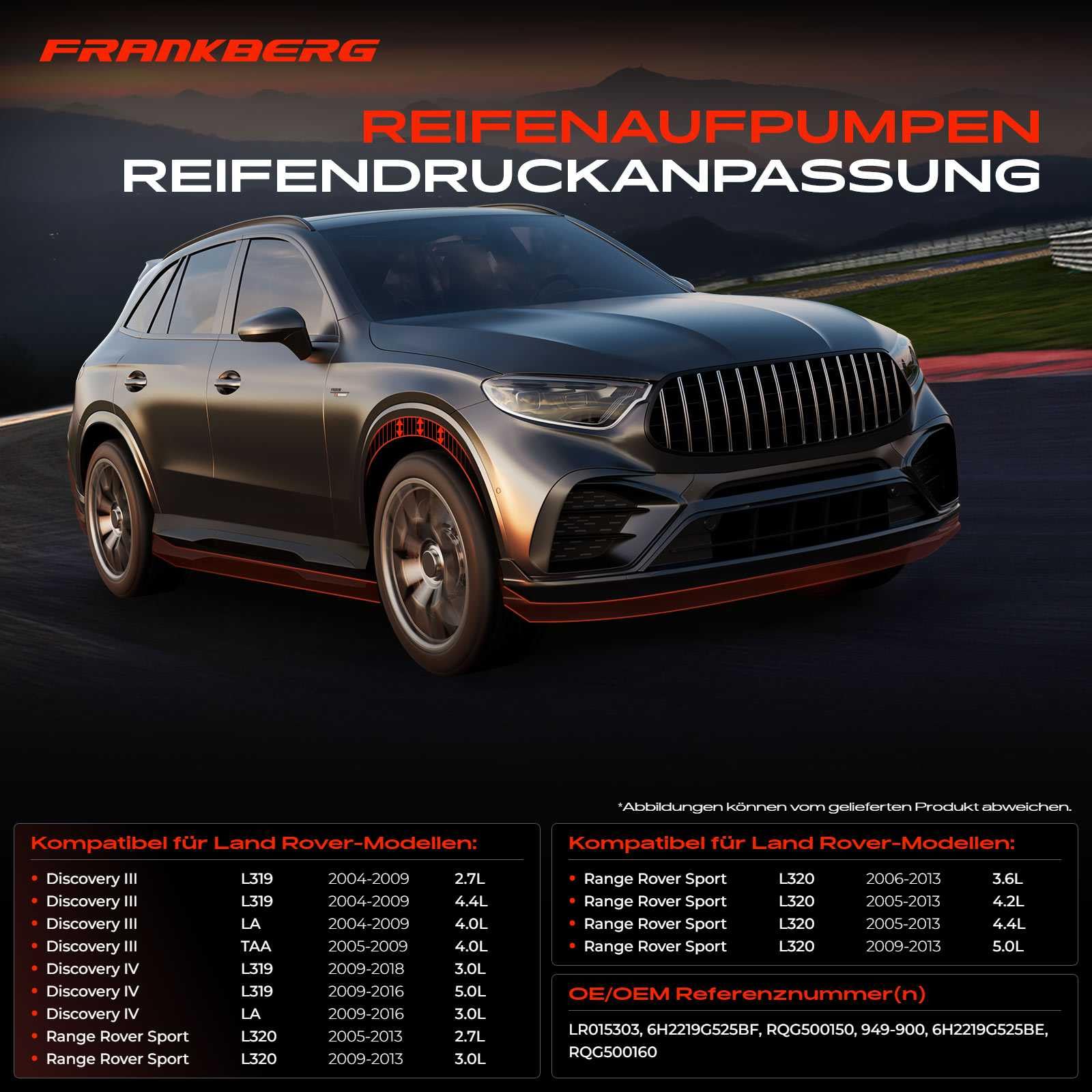 Frankberg Luftfederung Kompressor Kompatibel mit Discovery III L319 LA TAA 2004-2009 Discovery IV L319 LA 2009-2018 R.ang.e Rov.er Sport L320 2005-2013 Replace# 6H2219G525BF