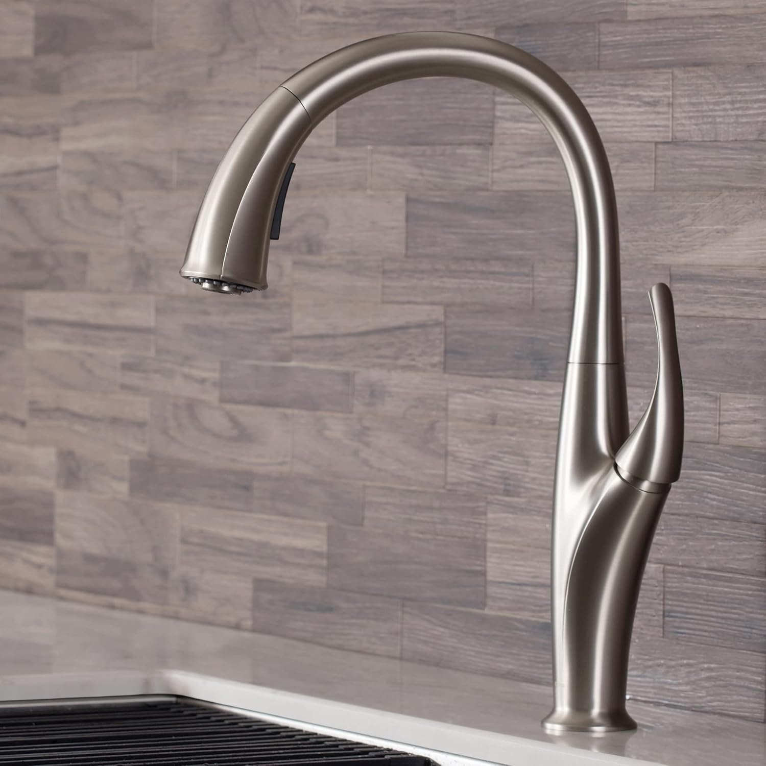 Kraus KPF-1676SFS Odell Dual Function Pull, Faucets for Kitchen Sinks, Single-Handle, 15 3/4 Inch, Spot Free Stainless Steel