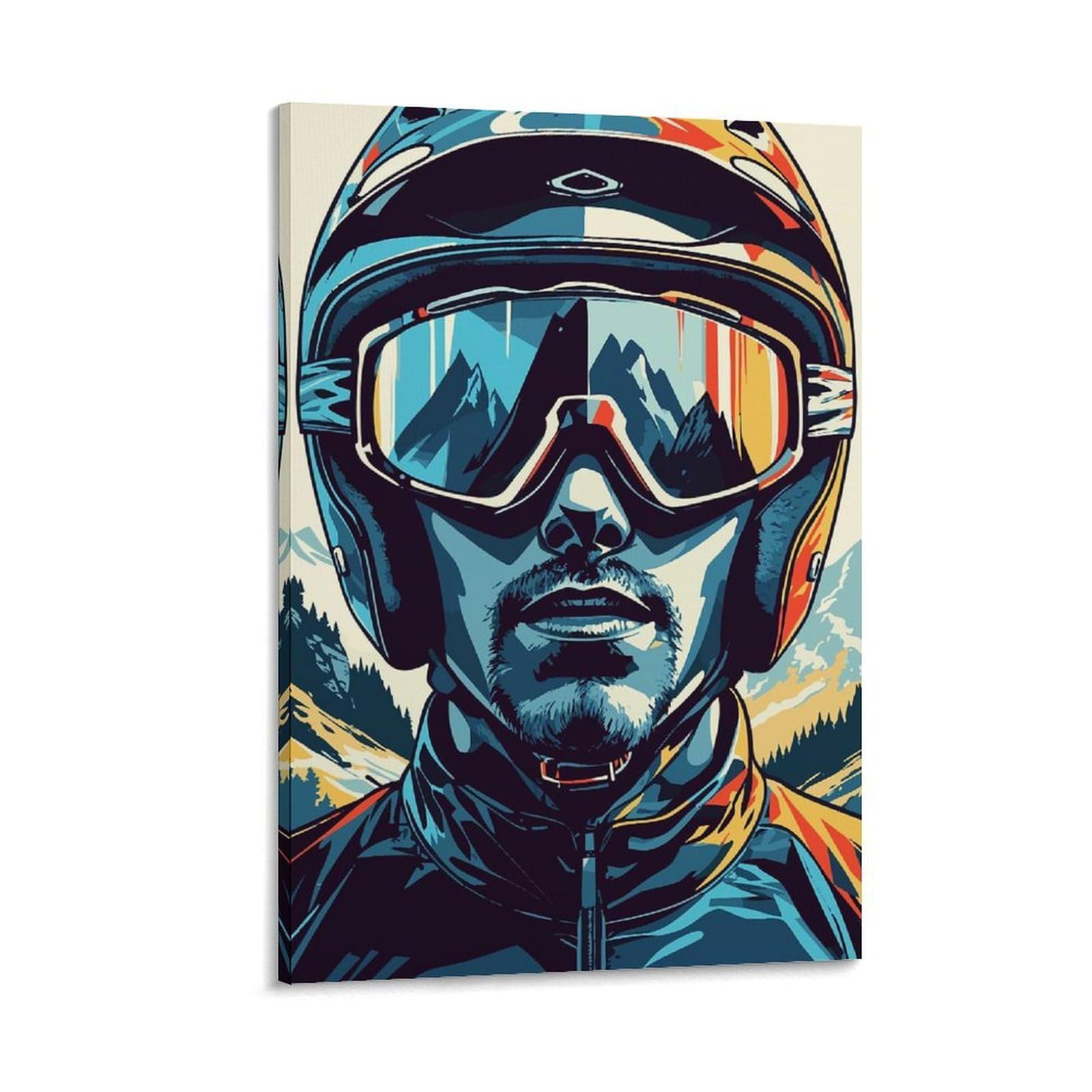 sinyumoney Skier Portrait with Mountain Reflection Poster Su Tela Stampe Artistiche Da Parete Decorazione Murale Stampe Artistiche Per La Casa E La Cucina 16x24inch(40x60cm)