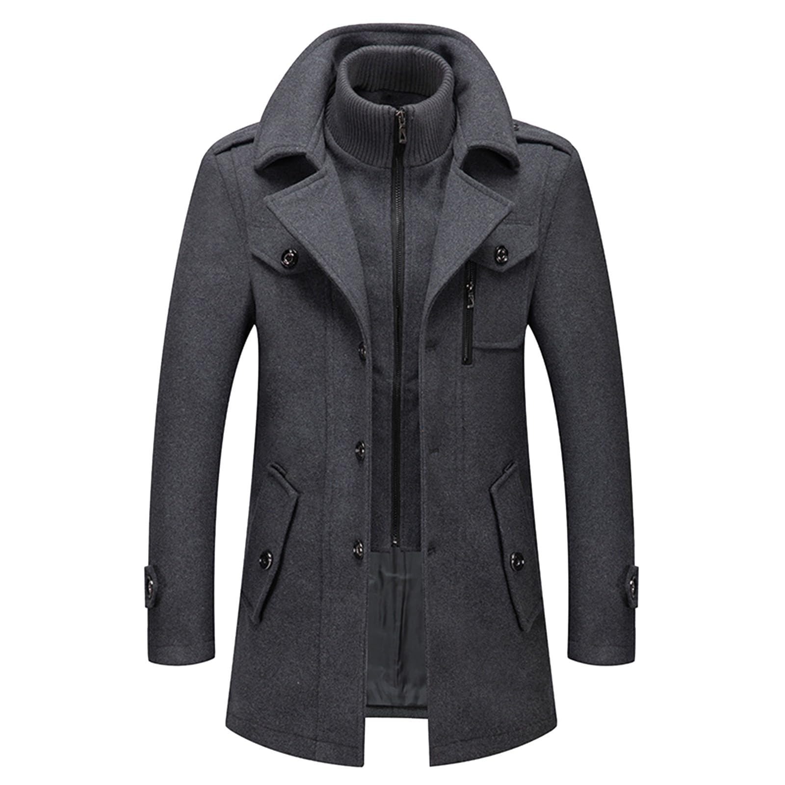 Wintermantel Herren Wolle Herren Mantel Winter Herrenmantel Kurz Warm Winterjacke Ohne Kapuze Kurzmantel Regular Fit Wollmantel mit Taschen Reverskragen Trenchcoat Jacken Casual Jacke,S-6XL