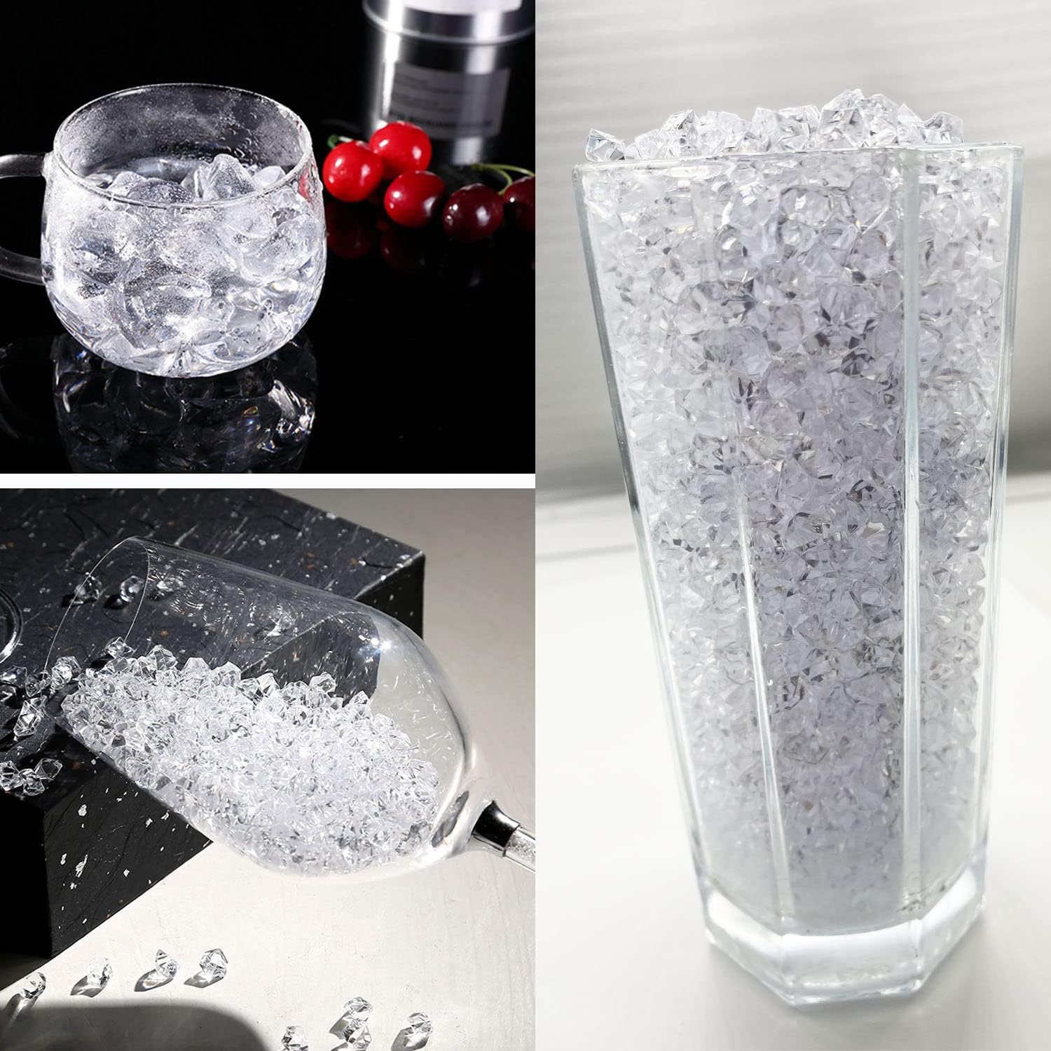 Cayway Fake Ice Crystal Rocks Fakes Ice Cubes, 14mm Doll House Ice Cubes for Dollhouse Cups Sprinkle Decorations, Clear Plastic Ice Cubes for Dollhouse Kitchen Food Accessories