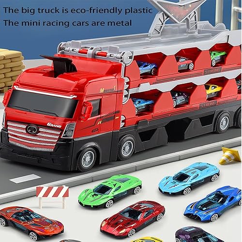 Miniatura 7 de Mega Hauler - Camión transportador con pista de carreras de eyección, juguete transportador de almacenamiento plegable para niños de 3 años en