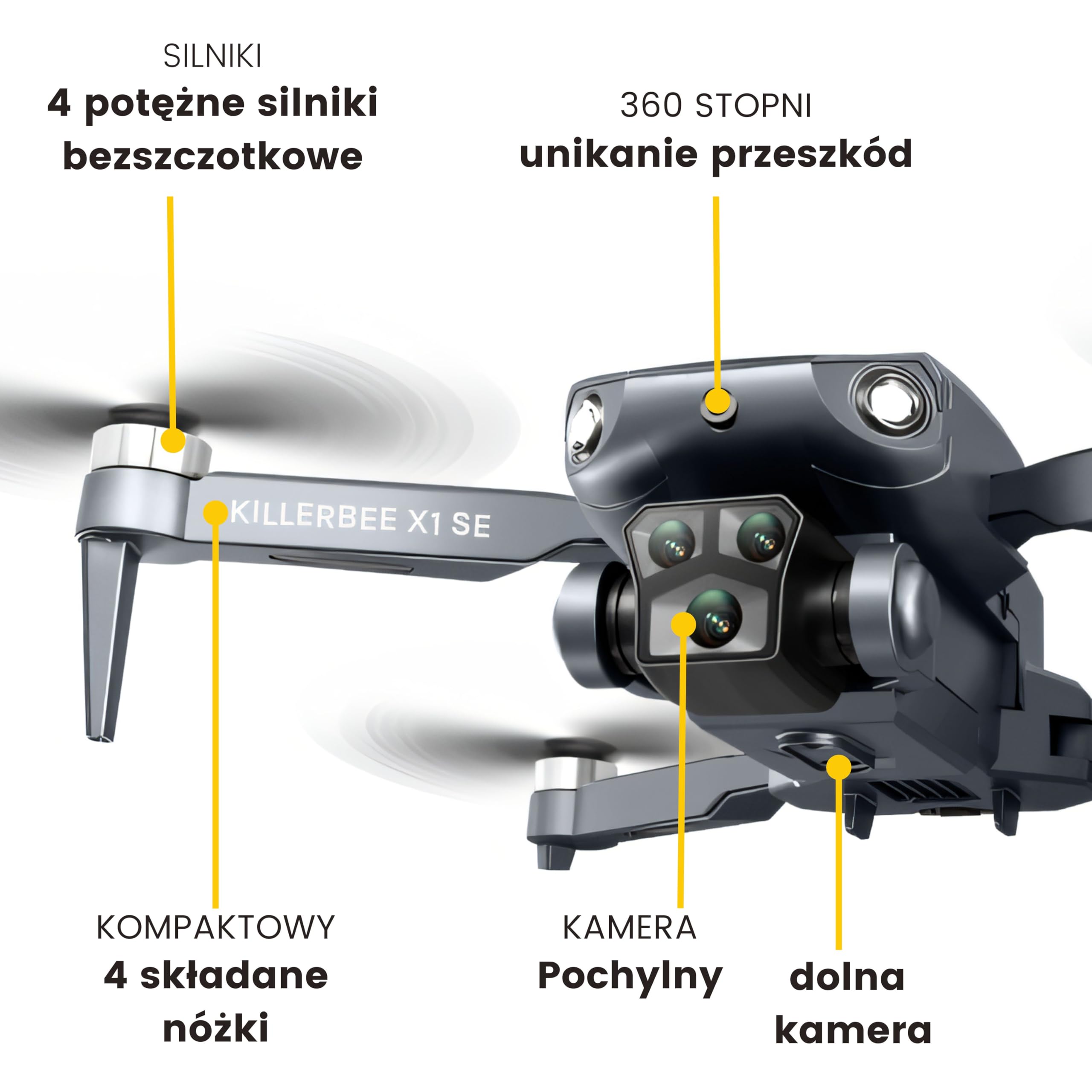 Killerbee X1 SE Sky Predator – dron z podwójną kamerą – dla dzieci i dorosłych – silniki bezszczotkowe – zestaw Ultra Fly More Combo – 48 minut czasu lotu – w zestawie torba i 4 akumulatory