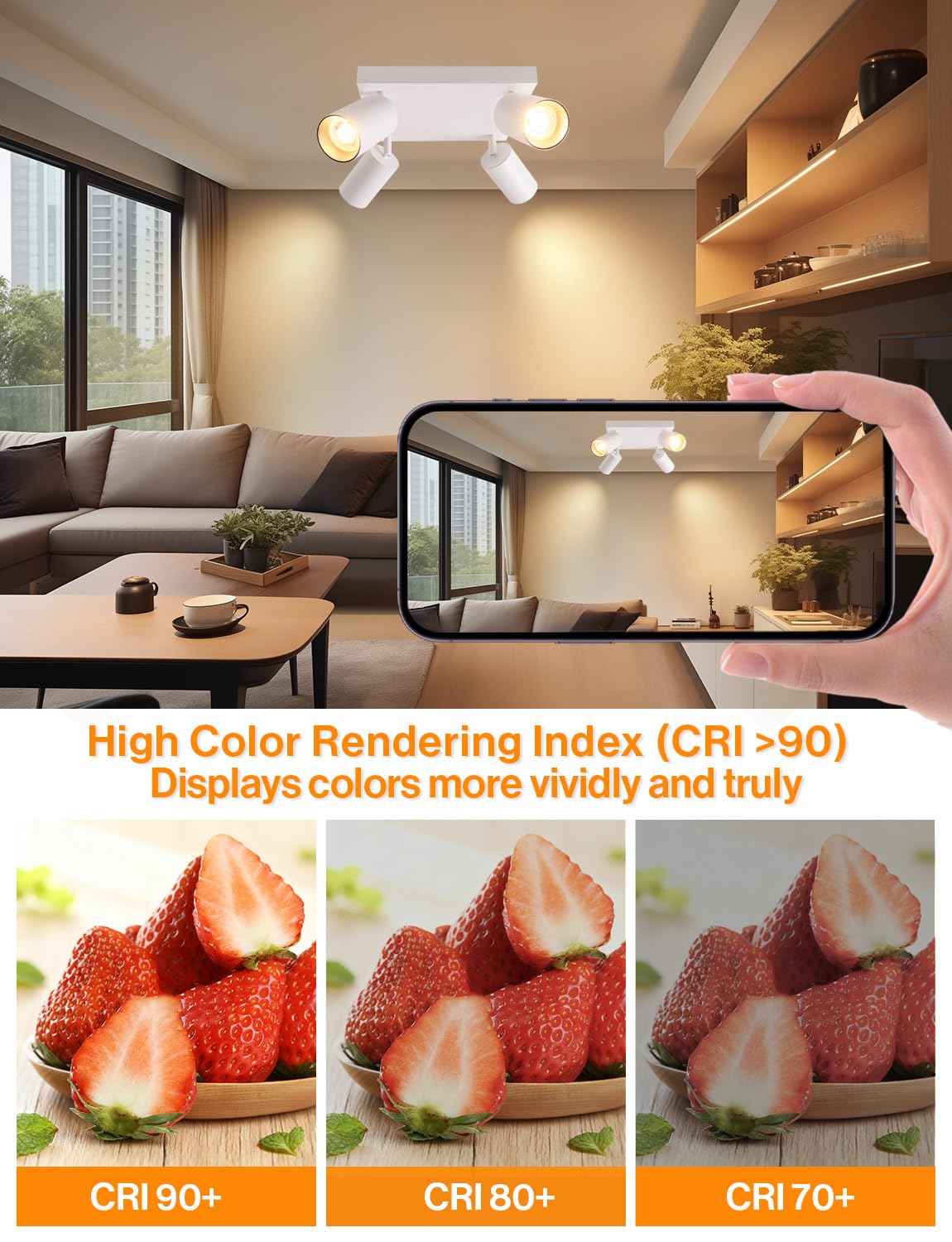 KYOTECH Lampara Techo LED de 1 luz Blanco, Focos Techo Orientable de 350° + 90° de Aluminio GU10 Blanco Cálido 2700K 5W 400LM, Moderna Focos LED Interior Techo Para Cocina Salón (Bombilla Incluida) | Incluye bombillas LED GU10, aluminio moderno foco LED d