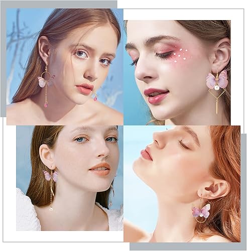 Miniatura 6 de SUNNYCLUE 1 caja de bricolaje para hacer 10 pares de aretes de mariposa, incluye abalorios de mariposa de tela, cuentas de vidrio, anillos de enlace