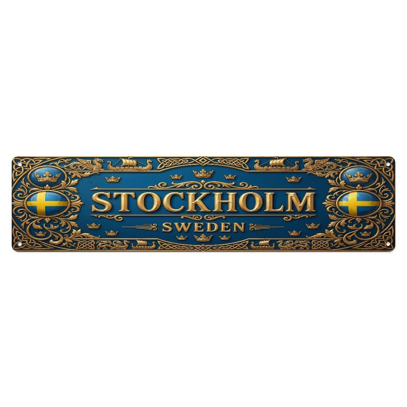 Xanthor Style Metal Tin Sign Vintage Stockholm Sweden Flag Pattern 1