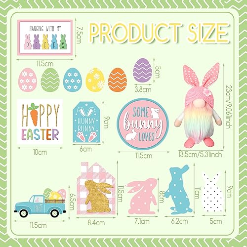 Miniatura 3 de Marsui Decoración de bandeja escalonada de Pascua, decoración rústica de primavera, conejo, camión, huevo, gnomo, decoración de Pascua, letrero de