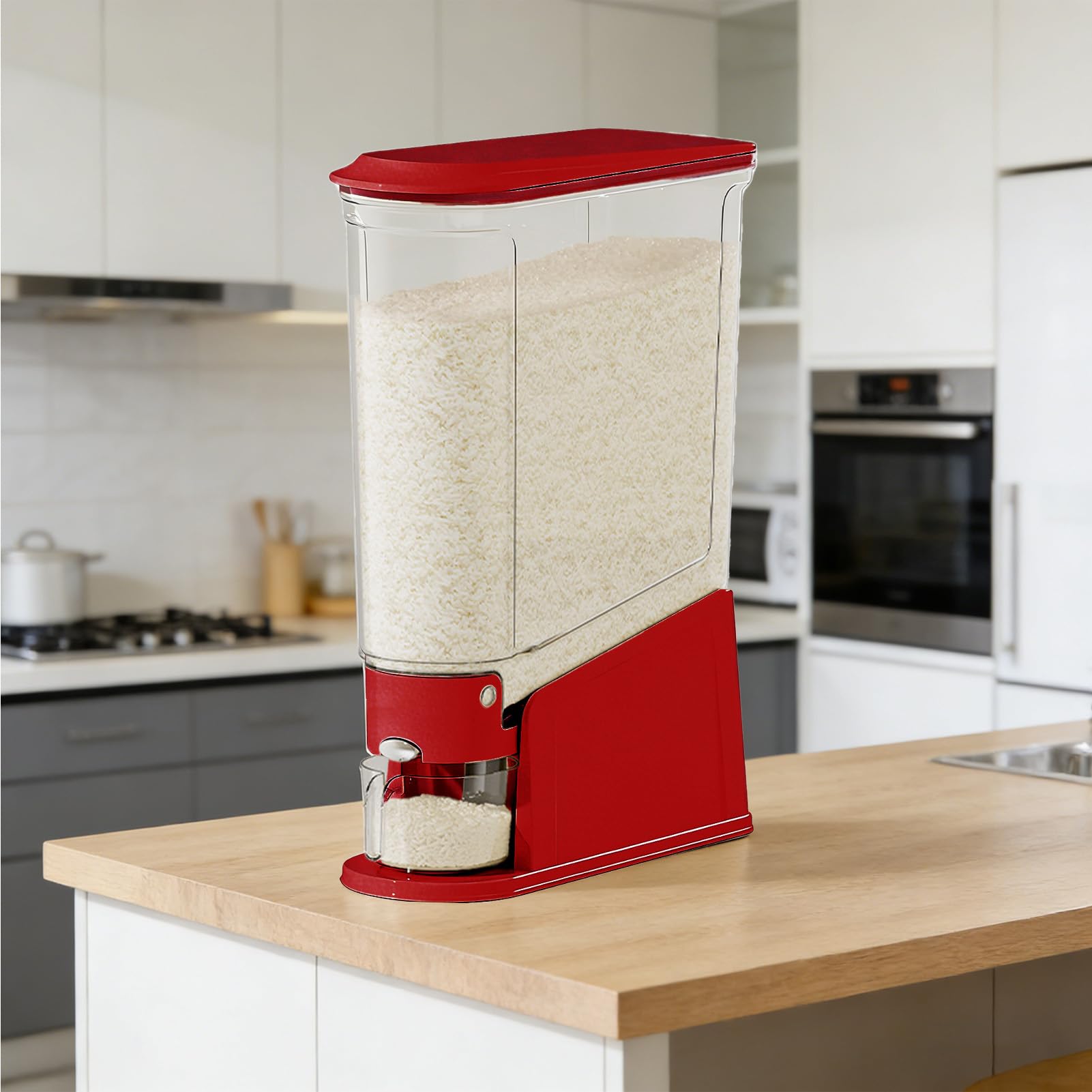 Contenitore ermetico per riso, grande capacità con misurino, dispenser per riso, contenitore per alimenti, per casa, dispensa, appartamento, ristorante, fattoria, farina, cereali, cereali, cibo per