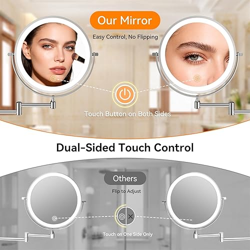Miniatura 5 de Auxmir Espejo de maquillaje montado en la pared 1X/30X con luz, espejo de aumento recargable de doble cara de 8 pulgadas, espejo de tocador cromo