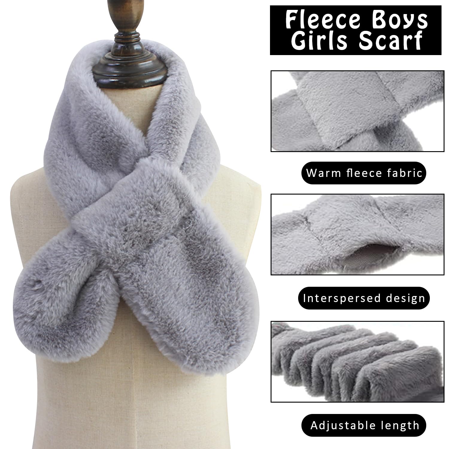 1 Paquete de Bufanda para Niños, Bufanda de Felpa para Niños, Bufanda de Felpa para Niñas, Bufanda de Felpa de Color Sólido, Bufanda de Felpa Cálida, Bufanda de Felpa Gruesa (Gris)