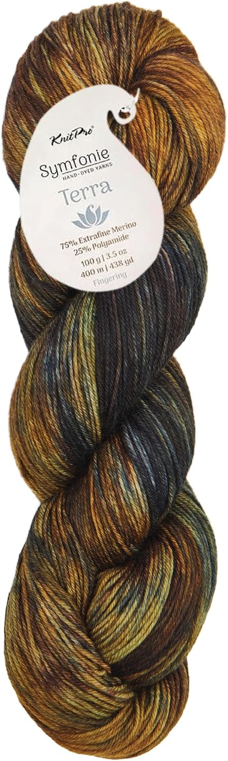 KnitPro Symfonie Fingering Weight Hand Dyed Variegated Yarn Skein | Extra Fine Merino Wool & Polyamide Blend for Knitting & Crocheting, Oeko-TEX Certified 400m, 100g | Terra Wilderness