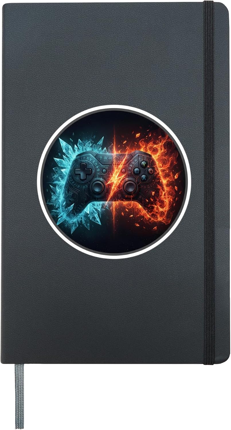 Fire And Ice Gamer Controller Video Game Graphic Lover Teens Hardcover Journal, Black