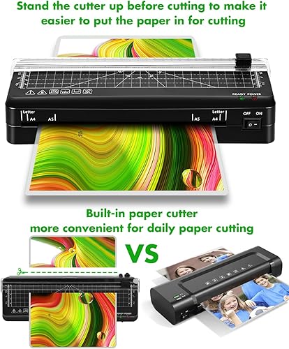 Miniatura 5 de Laminadora, máquina laminadora A4, laminadora térmica de 9 pulgadas, calentamiento rápido de los años 70 con recortadora de papel integrada,