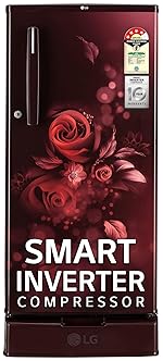 LG 185 L, 4 Star, Direct-Cool, Smart Inverter Compressor, Single Door Refrigerator (GL-D199OSEY.ESEZPST, Scarlet Euphoria, Smart Connect, Solar Connect & Base stand with drawer)