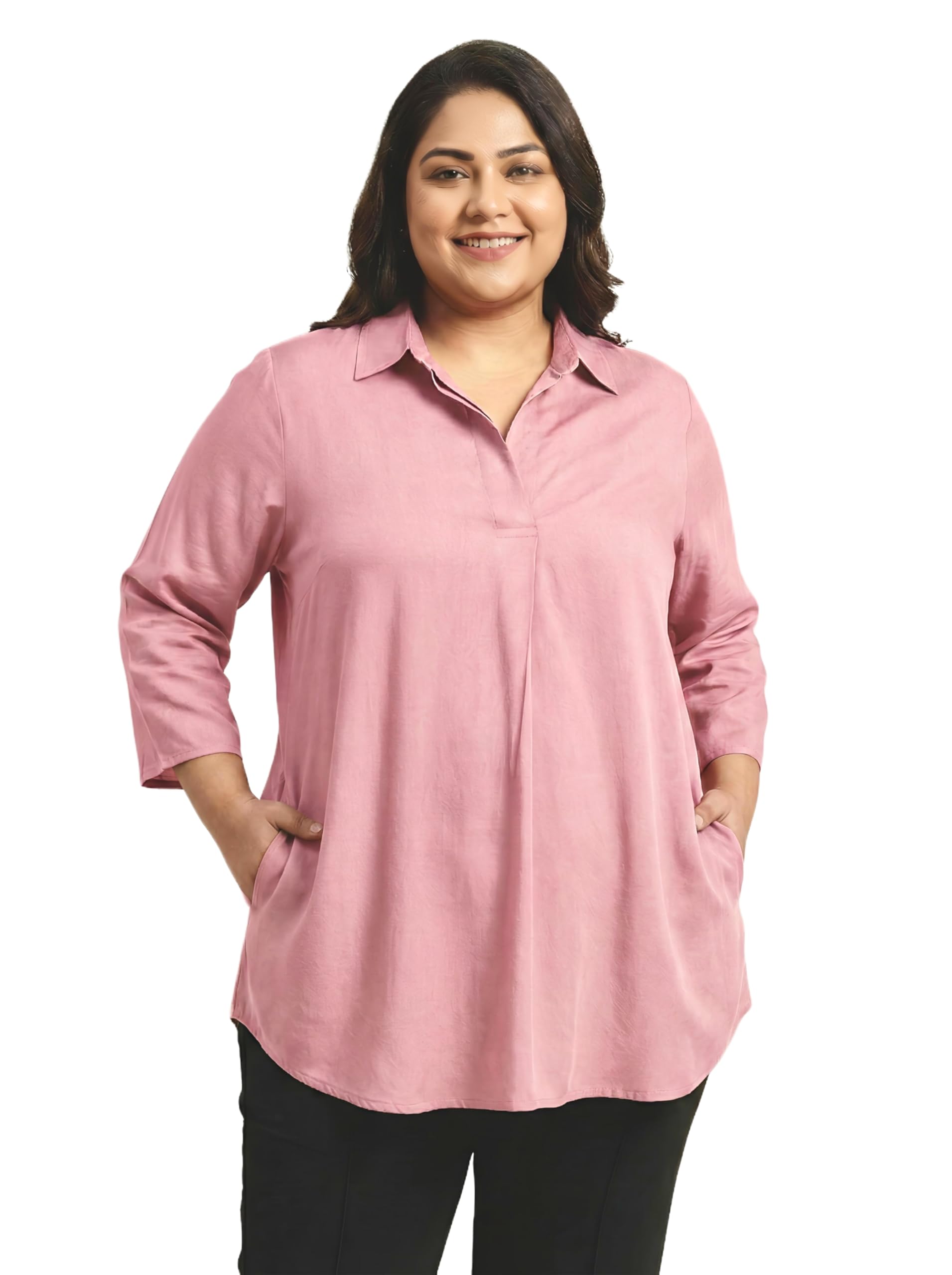 angoori fashion Women's Solid Rayon Tunic with Side Pockets, Regular Fit, 3/4 Sleeves, Collared Shirt Style-picture-45