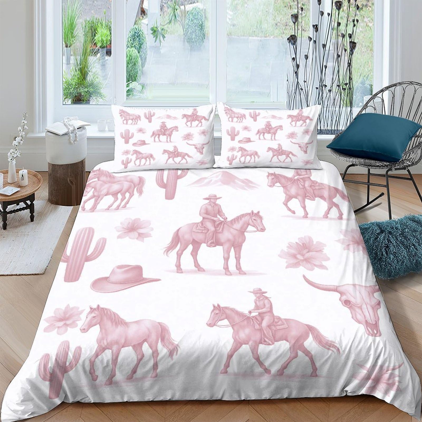 Ctjqhvkz Style-9 3D Printed Cowboy Western Fitted Sheet Microfiber Soft Pink Horse Bed Cover For Bedroom Guest Room Decor Single（135X200cm）