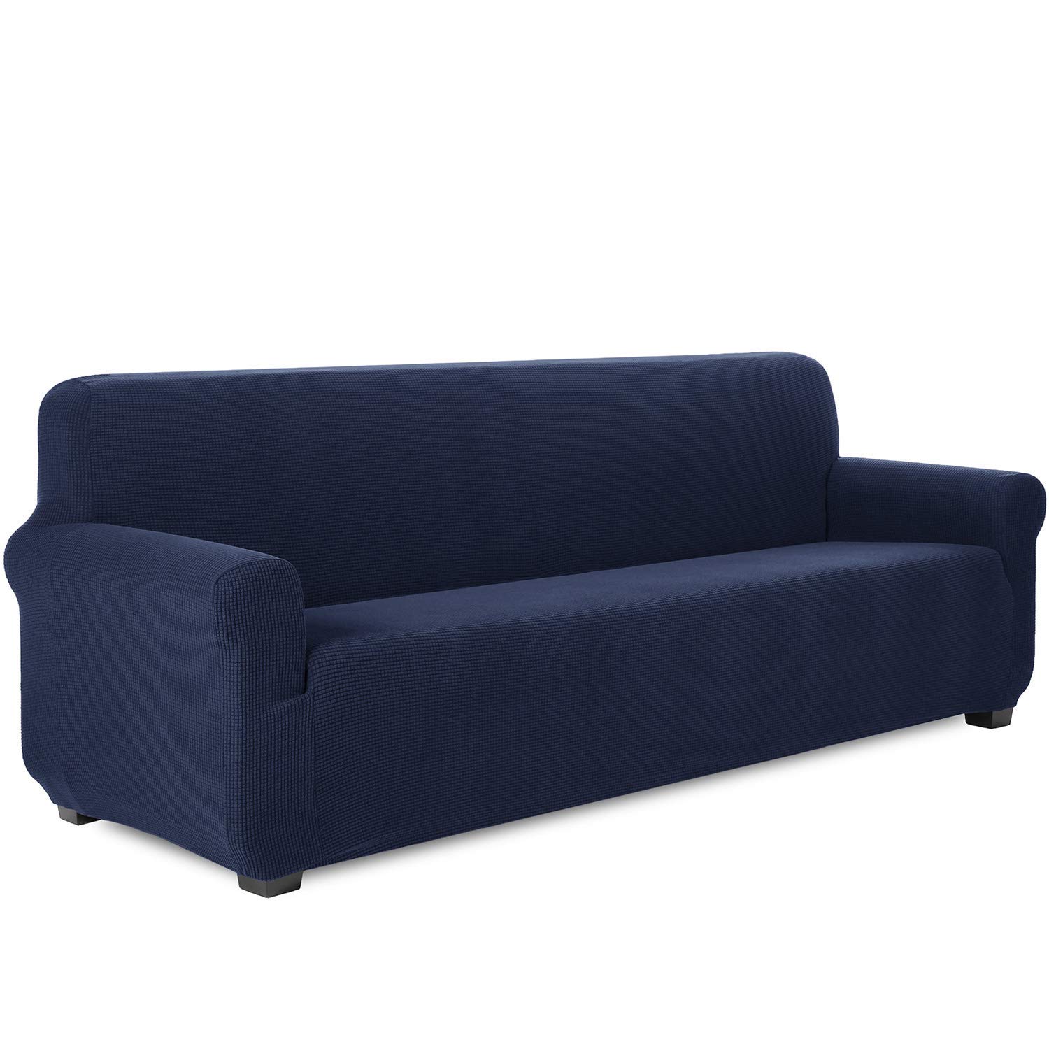 EM Jacquard Couch Cover, 1-Piece Couch Cover for Sofa, Slipcover for Living Room (4 Seater,Navy Blue)