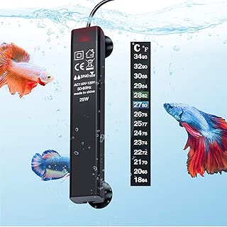 PGFUNNY 25W Aquarium Heater, Fish Tank Heater for Betta Smart Thermostat, Slim Design Fit 3 to 5 Gallon Tank, with Thermometer Strips - coolthings.us