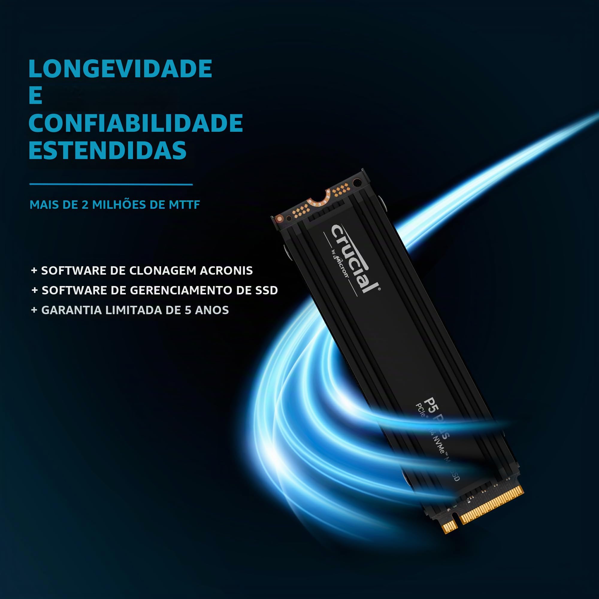 Crucial SSD interno para jogos P5 Plus 2TB NVMe NVMe M.2 com