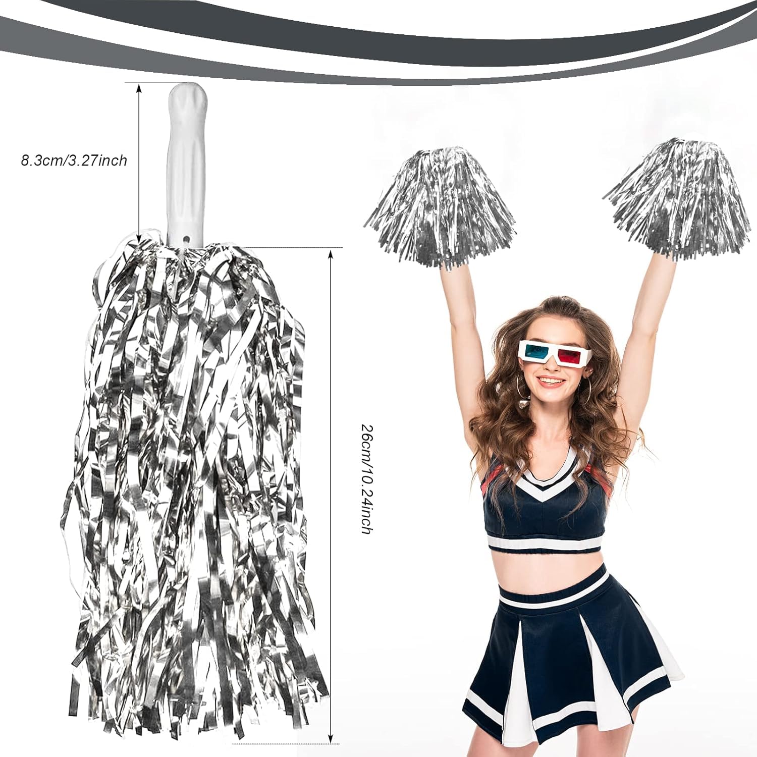 Amit Marketing Cheerleader Pom Poms | Soft Comfortable Handle Reusable | Waterproof | for Cheerleading, Celebrations, Sports Events, Party, Room décor I Pack of 2 Pair (Gold & Silver)