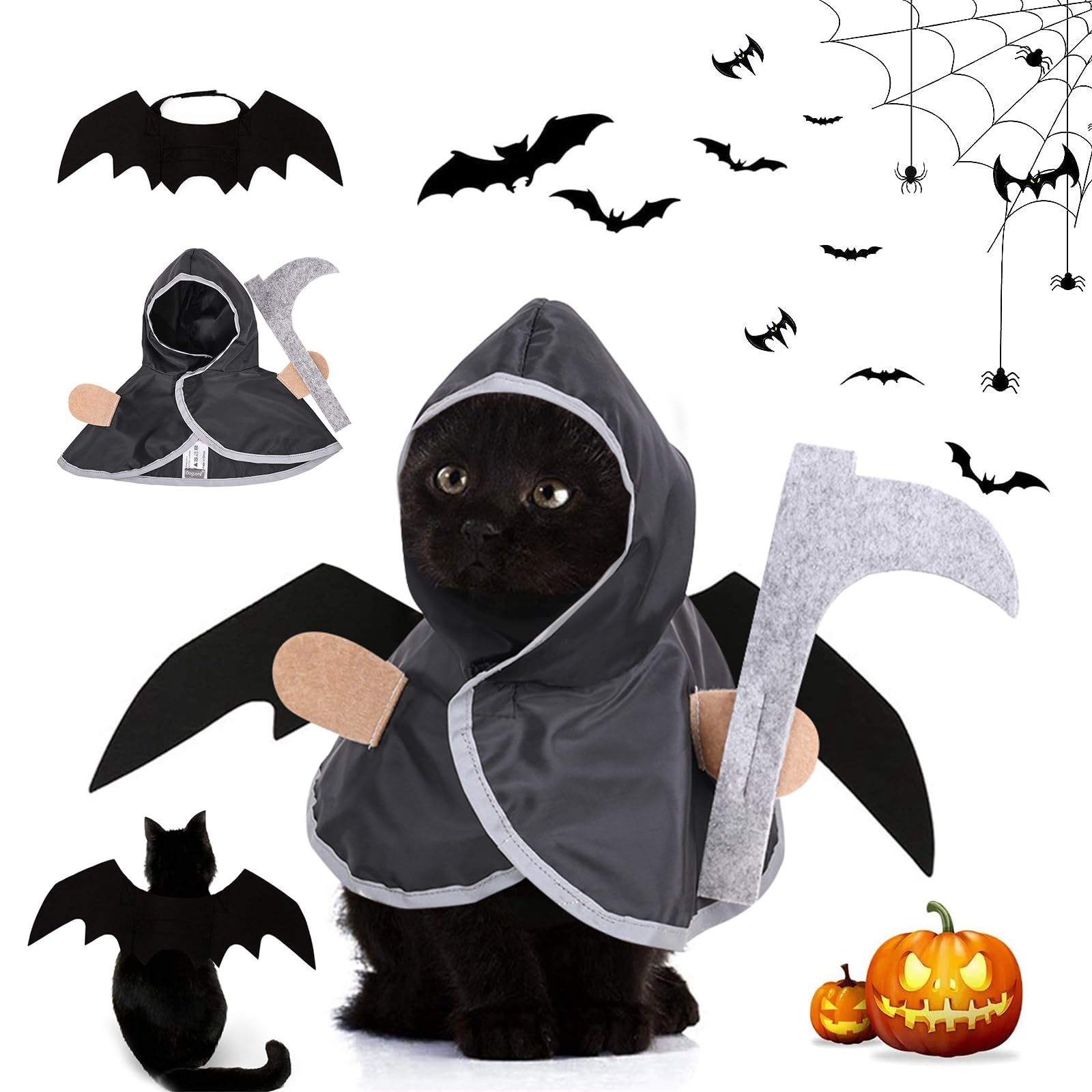 Mascota Ropa De Halloween,2pcs Disfraz De Halloween para Mascotas,Decoración De Halloween,Mascota Alas De Murciélago Disfraz,El Dios De La Muerte Capa,para Los Pequeños Perros Y Gatos,Capa De Gato