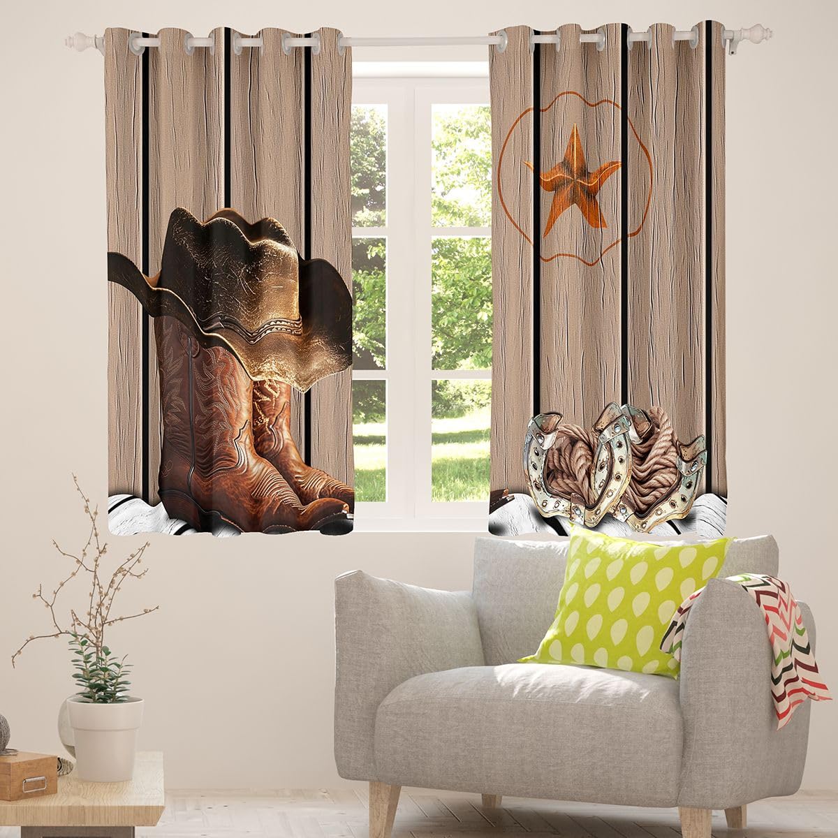 Lot de 2 rideaux de fenêtre rustiques de style rustique pour
