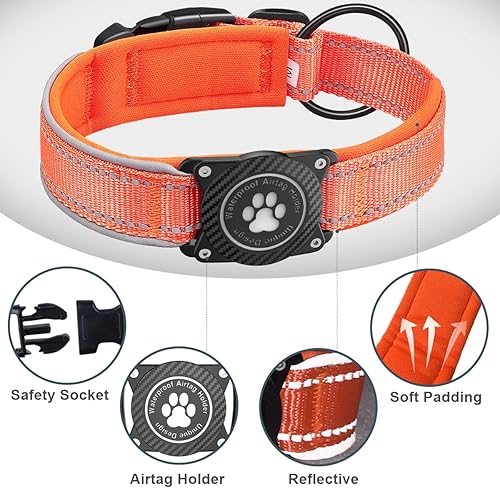 Miniatura 24 de Collar para perro Airtag con soporte impermeable para AirTag, luminoso reflectante, acolchado suave, collar de nailon ajustable para perros