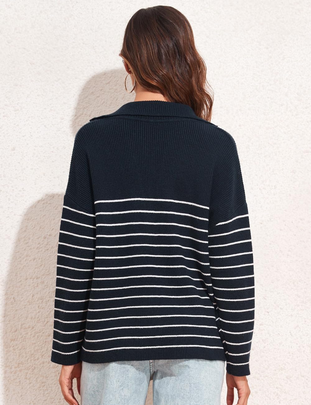 PrettyGuide Women's Polo V Neck Oversized Sweater Casual Fall Winter Loose Fit Slouchy Ribbed Knit Dressy Sweaters - Image 6