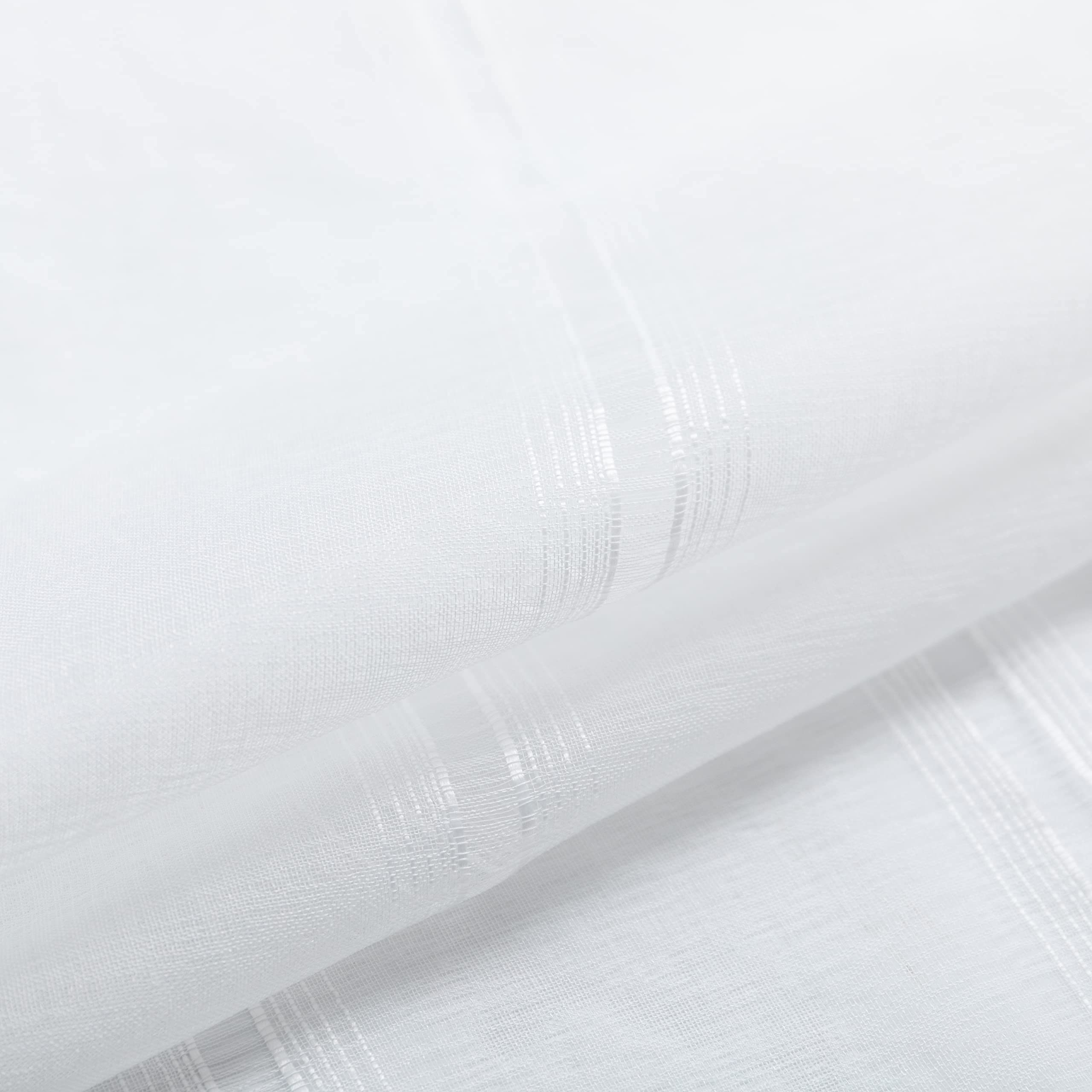 1 Paar Voile-Vorhänge in Leinenoptik, weiß, gestreift, für Wohnzimmer, Schlafzimmer, Balkon und Fenster im Innenbereich, 2 Vorhänge mit Ösen (Weiß, 140 x 290 cm)