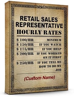 Custom Name Retail Sales Representative Inspirational Wall Art Poster for Bedroom, Office, Living Room, Retail Sales Representative Hourly Rates Print Canvas, Wall Decor 10AZ2603